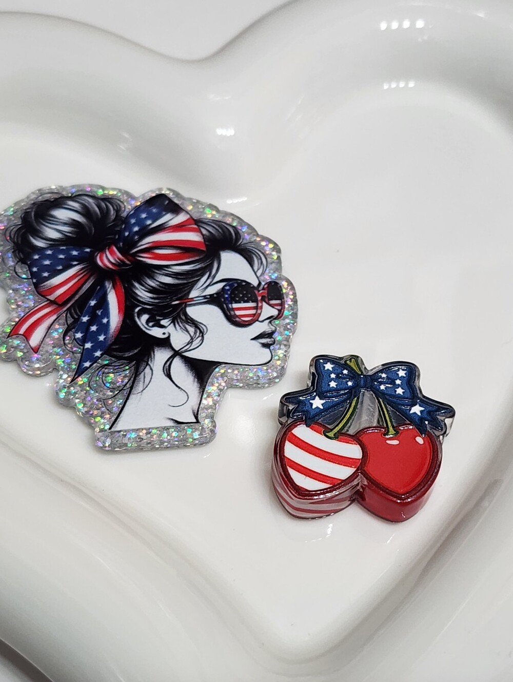 Patriotic Girl Cherries Flatback Focal Bead Badge Keychain Crafts Beaded Pen